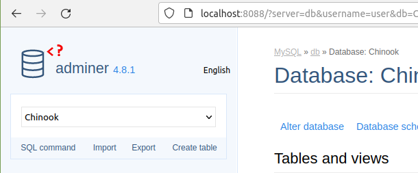 Adminer import database link